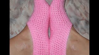 Следки крючком - Crochet socks - 2 часть - вязание верхней части следка