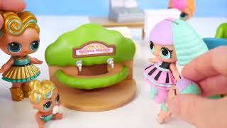 LOL Surprise Dolls + Lil Sisters go Shopping before Baby Nursery Toy School