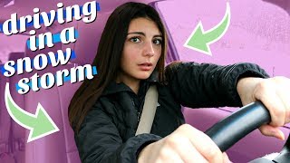 a teenage girl drives in a snow storm | driving with sydney