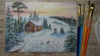 #art Очень простой пейзаж (рисуем гуашью) Зимний пейзаж (2019)