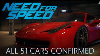 Need For Speed 2015 | FULL CAR LIST - All 51 cars confirmed for launch