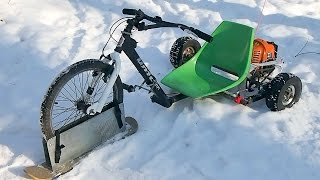 Снегокат с мотором своими руками  - детский полу-снегоход из трайка с двигателем от мотокосы