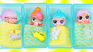 LOL Surprise Dolls + Lil Sisters get Chicken Pox at Doctor Baby Hospital - Toy Mystery Fizzy Video