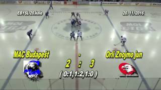 Hokej junioři 20.kolo MAC Budapešt- Orli Znojmo jun 20.11. 2016