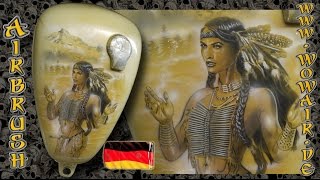 Airbrush by Wow No.564 " Motorradtank Indianerin  " HD mit deutschem Kommentar