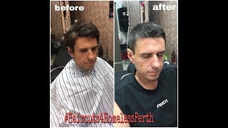 A Homeless guy looked awesome after getting a free haircut by a Floki Barber in North Perth