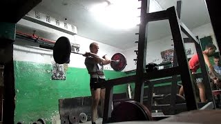 С. Гриб - взяття на груди з вису (Hang Clean) 80кг. 36 повторів.