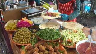 Delicious Lebanese Street Food: Vegetarian Falafel/Hummus/Salad Wraps in Camden Market, London.