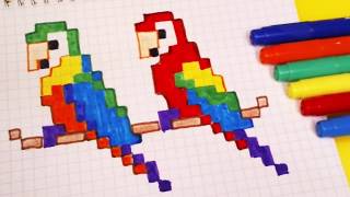МОИ РИСУНКИ ПО КЛЕТОЧКАМ – ПОПУГАЙЧИКИ АРА- ПОПУГАЙ- - Pixel Art Простые рисунки птицы, попугаи.
