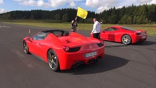 Ferrari 458 Italia vs Audi R8 V10 vs Ferrari 458 Spider!