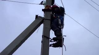 Подъём на жб опору ВЛ 6 10 кВ с однолучевым стропом с аммортизатором ПроВиТекс