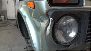 Кузовной ремонт. Рихтовка крыла и панели на Ниве. body repair.