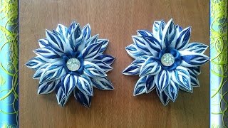 Бело синий бантик канзаши / White blue kanthaki bow