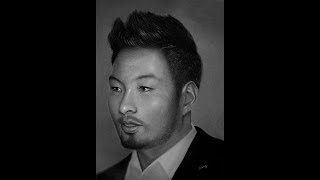 Realistic Portrait of "Byung-ho Park"  Charcoal on paper by Gerardo Monroy