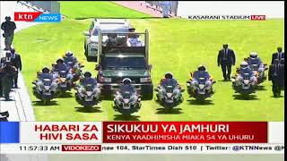 President Uhuru Kenyatta arrives at Moi Kasarani stadium for Jamhuri day celebrations