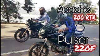 Apache RTR 200 VS Pulsar 220F - Drag race || Can Apache 200 beat Pulsar 220 || 2017