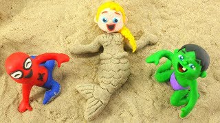 Frozen Elsa Becomes a Mermaid ❤ Superhero Babies Play Doh Cartoons For Kids ❤ Play Doh Stop Motion