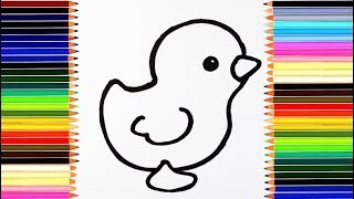 Как нарисовать циплёнка / Циплёнок Пи / мультик раскраска для детей / учим цвета