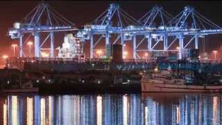 Cranes unloading container ships
