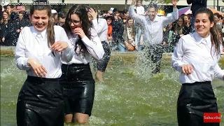 Graduation Dive 2017: Girls, boys, dressed in fountain, wet, dancing, singing, celebrating