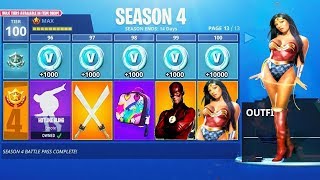 SEASON 4 BATTLE PASS WONDER WOMAN! Fortnite Season 4 Battle Pass Season 4 Max Tier 100 All Skins??