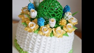 торт корзинка с цветами часть 1 . Cream flowers. Italian Merengue