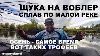 Ловля щуки. Рыбалка на малой реке. Твичинг воблеров. Сплав. Осень 2017.