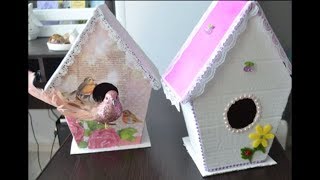 Весенний декор /DIY Скворечник из картона  /Поделка