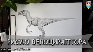 Как нарисовать динозавра Велоцираптор шаг за шагом карандашом. Мир Юрского Периода.