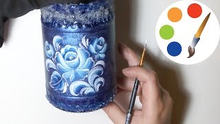 One Stroke, Роспись карандашницы двойным мазком, irishkalia