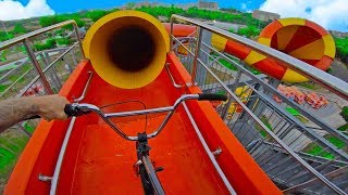 BMX DOWN CRAZY WATERPARK TUNNEL!