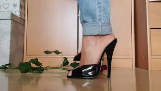 LadyIVe in devious high heels,  crushing roses