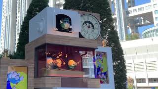 ドラえもん未来デパートの仕掛け時計の様子(昼と夜バージョン)
