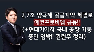[주식] 200203 2.7조 양극재 공급계약 체결로 에코프로비엠 급등!! (+ 현대기아차 국내 공장 가동중단 임박!! 관련주 정리)
