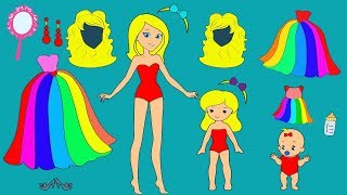 FAMILY DRESS UP MOTHER DAUGHTER LITTLE SISTER RAINBOW CLOTHES DRAWING PAPERCRAFTS