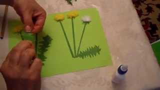 Одуванчики. Как сделать  аппликацию из ваты и ниток с малышами 2-3 лет