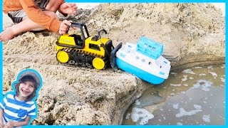 Construction Truck Videos For Children | Bulldozer Launches Ferry Boat
