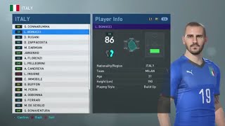 PES 2019 - Italy Face and Player Ratings