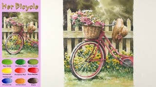 Landscape Watercolor- Her Bicycle (Masking work. wet-in-wet. Arches rough)NAMIL ART