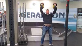 Парный жим гирь по 48кг от Алексея Ловчева! Alexey Lovchev presses a pair of 48kg kettlebells.