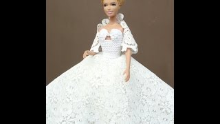 Как сшить свадебное платье из гипюровой ткани. Wedding dress for Barbie. Hochzeitskleid für Barbie.
