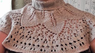Ажурная манишка спицами. Схема .Видео урок.