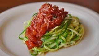 Grain Free Zucchini Noodles with Tomato Sauce Recipe using the Veggetti