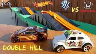 HOT WHEELS FAT TRACK VOLKSWAGEN VS HONDA DOUBLE HILL TOURNAMENT RACE /BEST TOYS CARS
