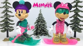 MINNIE MAUS WINTER SPORTS VON FISHER PRICE MIT VIELE ACCESSORIEN - MINNIE FAHRT SKI UND SNOWBOARD
