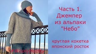 Часть 1. Джемпер из альпаки "Небо". Круглая кокетка. Японский росток.