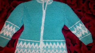Кофта детская вязаная спицами, на молнии с жаккардом/ knit Baby