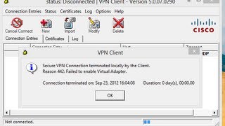 Cisco VPN Client Reason 442 Windows 8 64-bit Fix