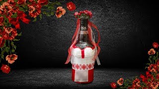 Декор бутылок. Оформление бутылки лентами.