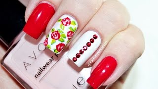 Vintage Rose & Rhinestones Nail Art / Дизайн Ногтей с Цветами и Стразами